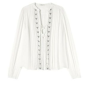 rebecca taylor Long-Sleeve Pleated Chevron-Embroid